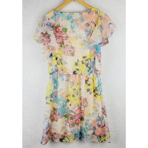 Whimsical L Midi Sun Dress Fairycore Romantic Colorful Floral Ruffle Sleeveless - Picture 5 of 10